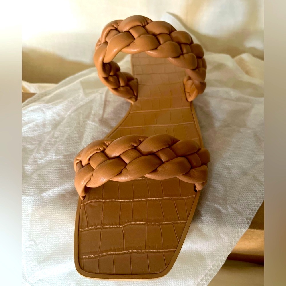 Cape Robbin Braided Square Toe Flat Sandals - Nude/Tan